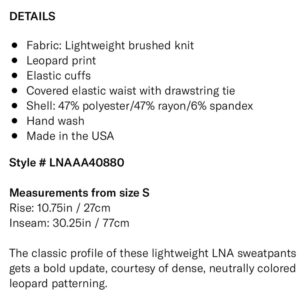 SOLD - LNA Brushed Leopard Joggers - NWT - Picture 4 of 6